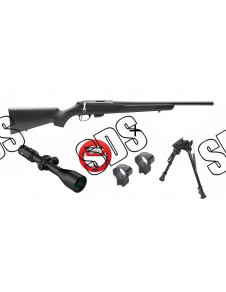 PACK TIKKA T1X Custom Silence Cal.22LR + Lunette MEOPTA 3-15X50 RD SFP + Bipied + Bore-snake REAL AVID